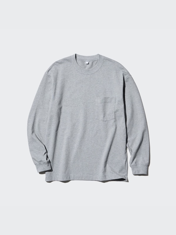 Washed Cotton Crew Neck Long-Sleeve T-Shirt (Oversized)