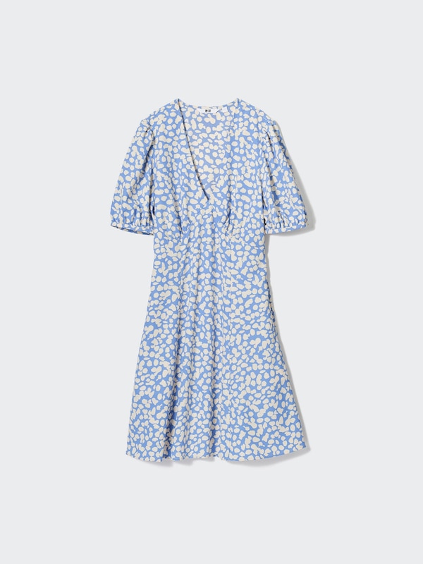 Printed V-Neck Short-Sleeve Mini Dress