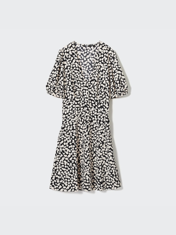 Printed V-Neck Short-Sleeve Mini Dress