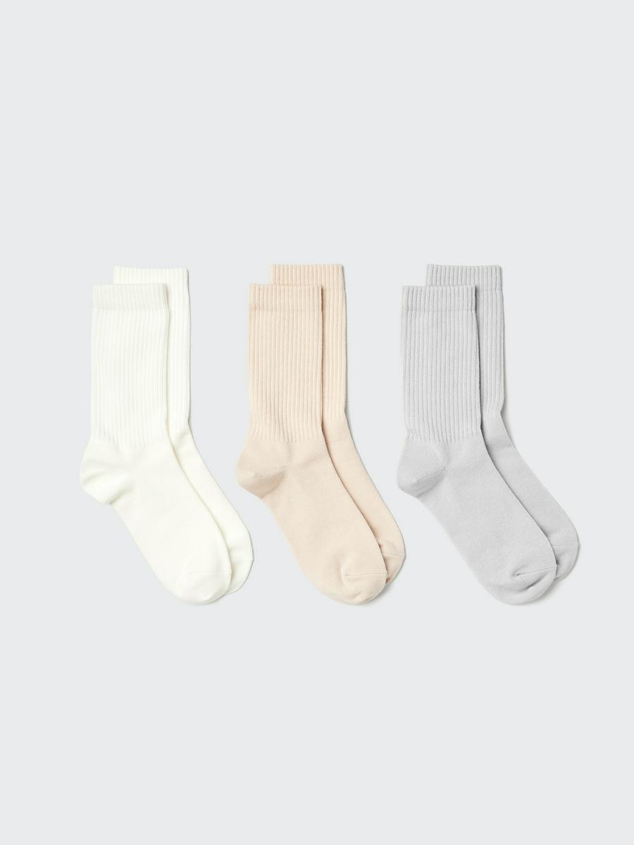 Uniqlo Women's Ribbed Socks 3 Pairs With Deodorizing, Off White, Us W 7.5-10