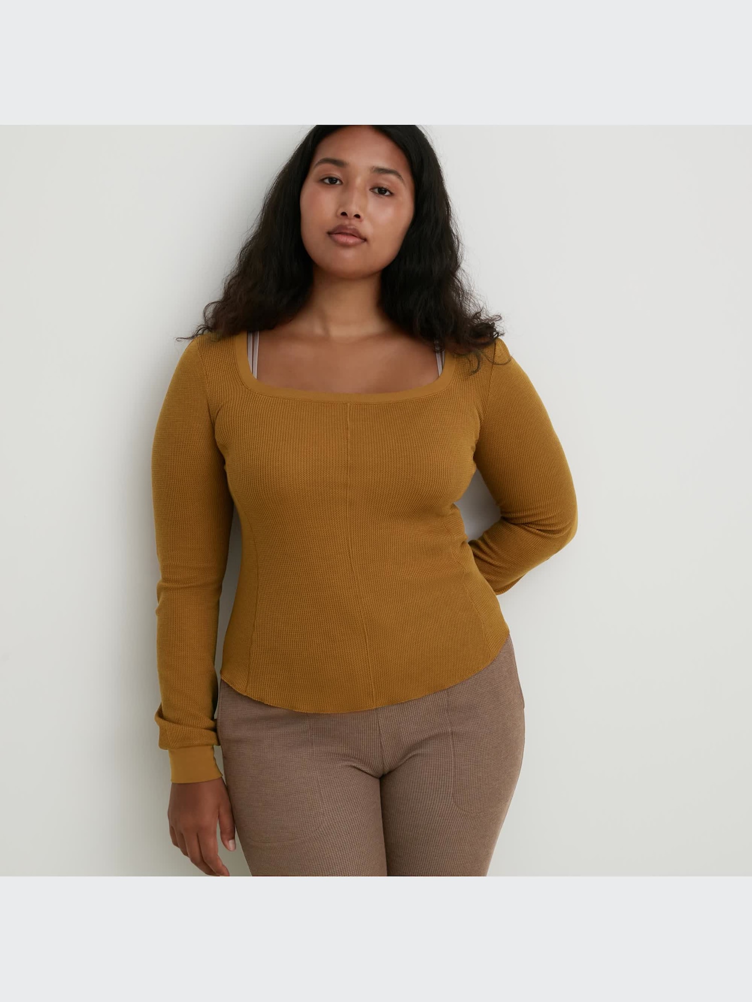 Women's MAME KUROGOUCHI HEATTECH WOOL BLEND WAFFLE SQUARE NECK T