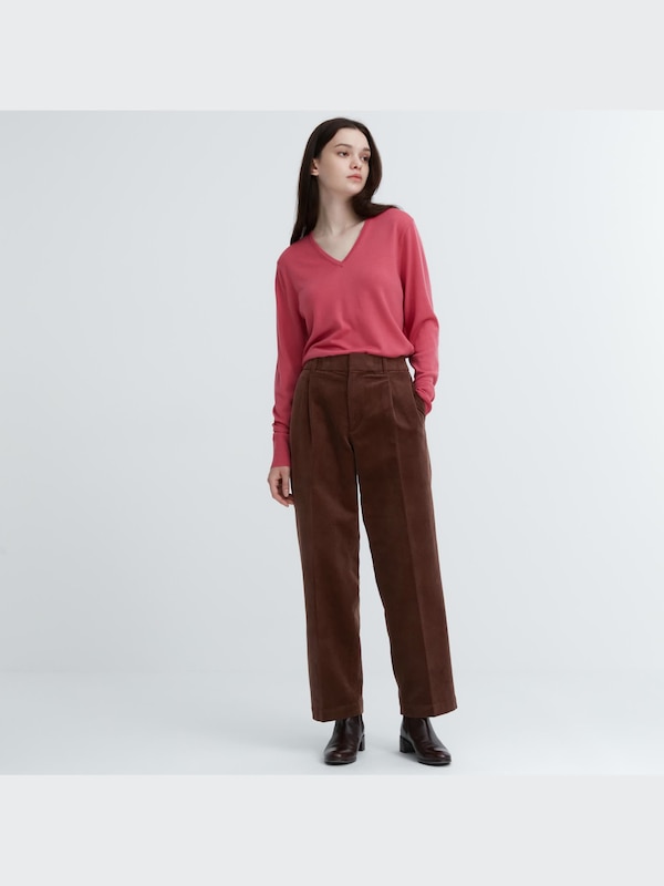 CORDUROY PLEATED WIDE PANTS
