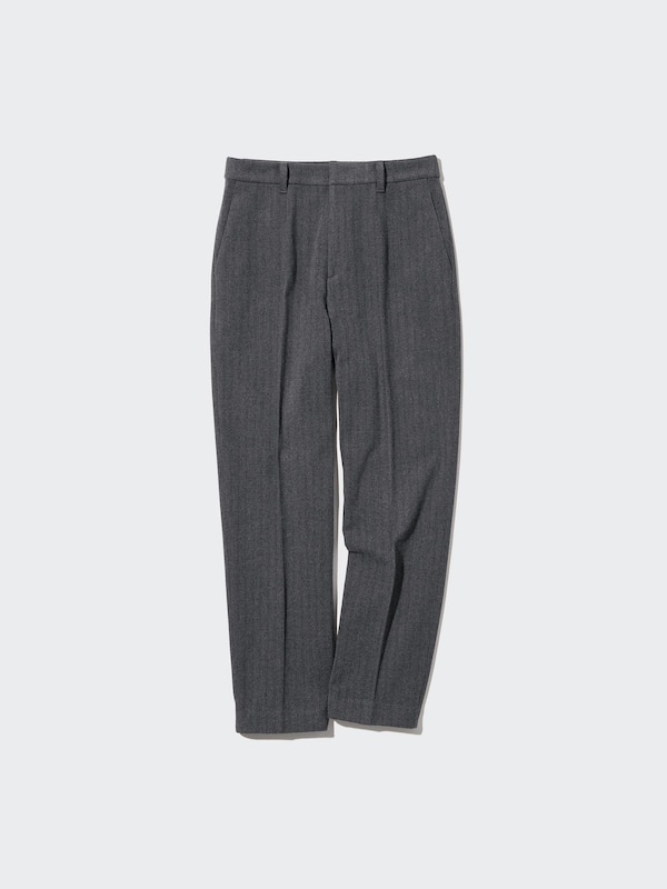 Smart Brushed Herringbone Ankle Length Trousers
