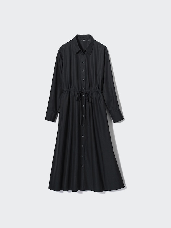 Cotton Long-Sleeve Long Shirt Dress