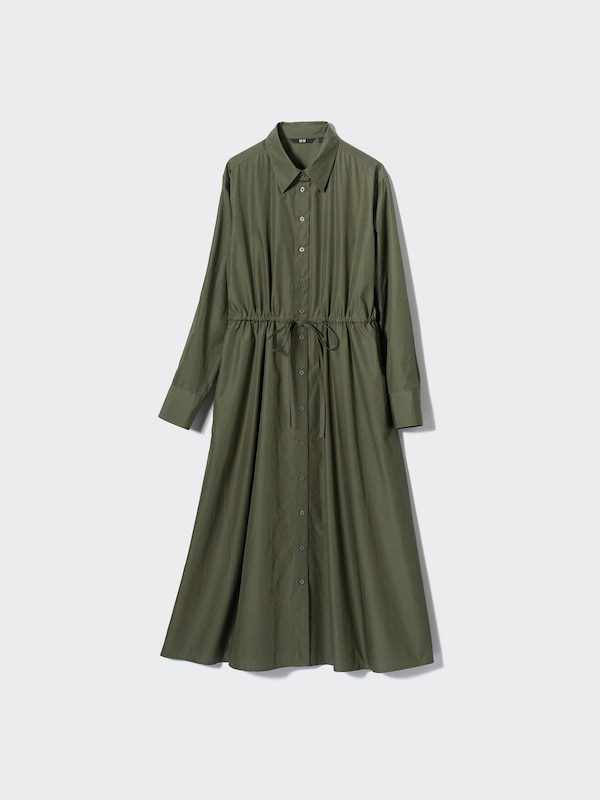 COTTON LONG SLEEVE LONG SHIRT DRESS