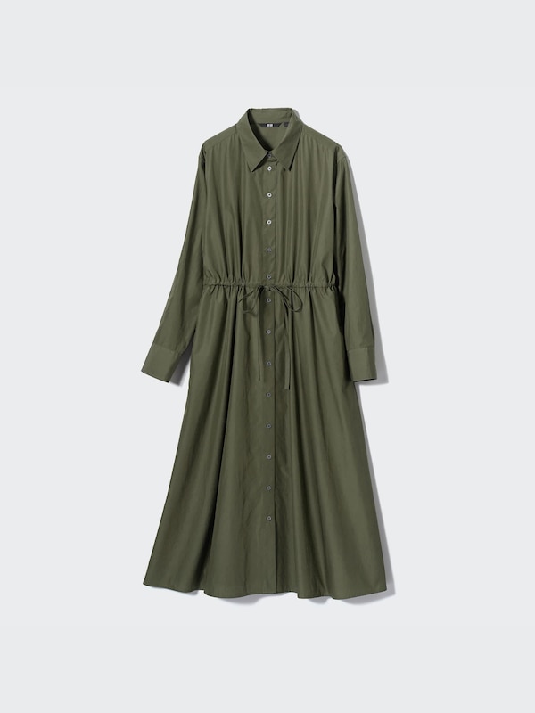 Cotton Long-Sleeve Long Shirt Dress