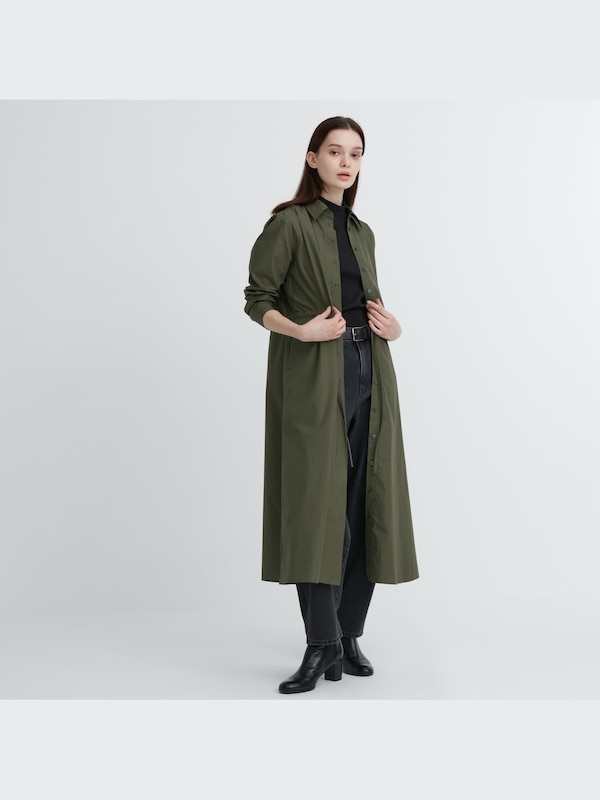 COTTON LONG SLEEVE LONG SHIRT DRESS