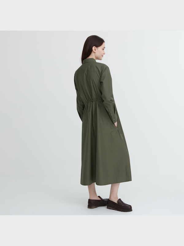 COTTON LONG SLEEVE LONG SHIRT DRESS