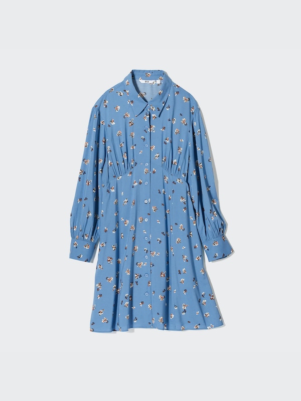 Printed V-Neck Long-Sleeve Mini Dress