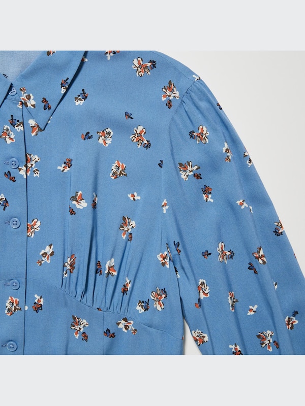 Printed V-Neck Long-Sleeve Mini Dress