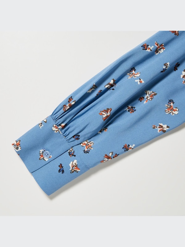 Printed V-Neck Long-Sleeve Mini Dress