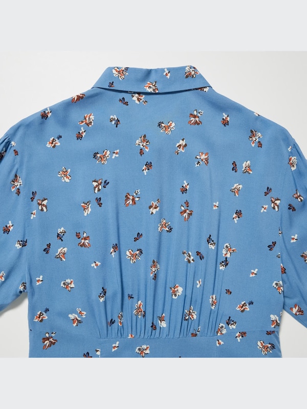 Printed V-Neck Long-Sleeve Mini Dress