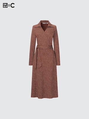 uniqlo u jersey belted long sleeve dress Women's Wrap Long-Sleeve Volume sleeve