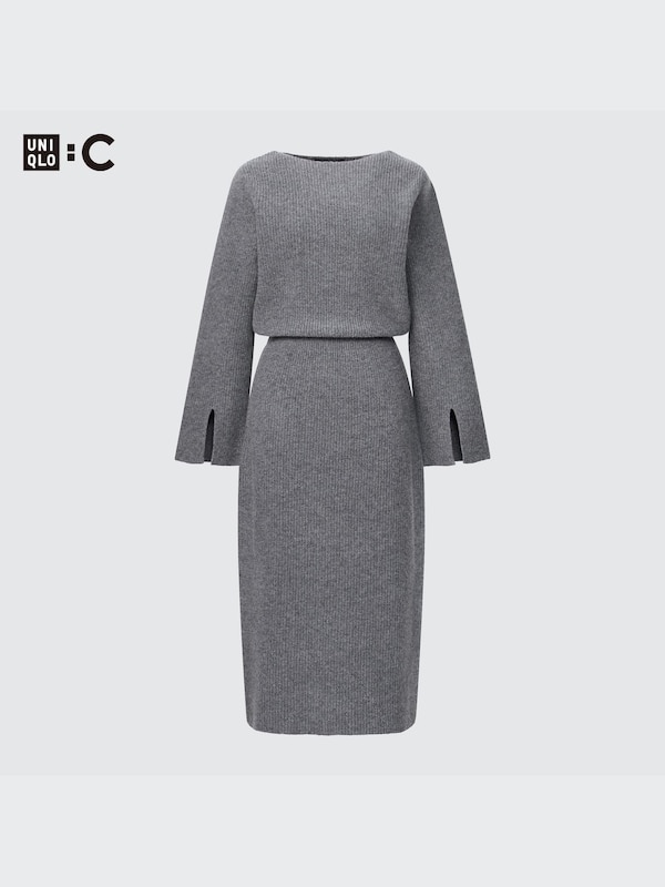 Boat Neck Long-Sleeve Knit Dress