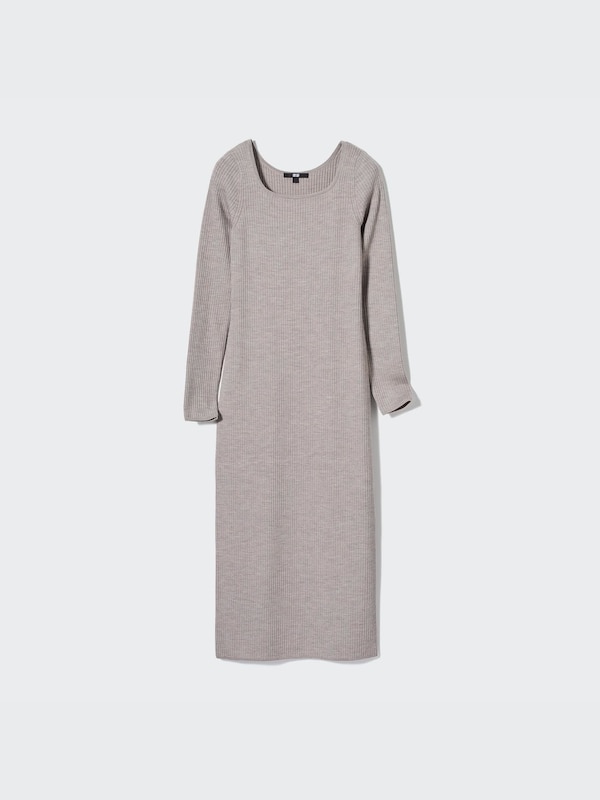 Merino Blend Fitted U Neck Long Sleeve Dress