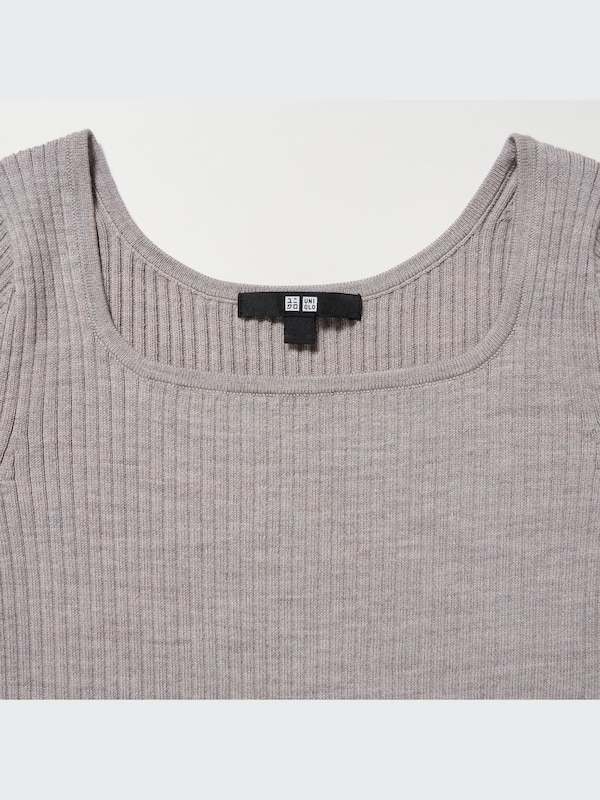 Merino Blend Fitted U Neck Long Sleeve Dress