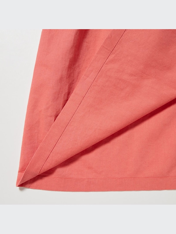 WOMEN LINEN BLEND VOLUME SLEEVE SHIRRING DRESS