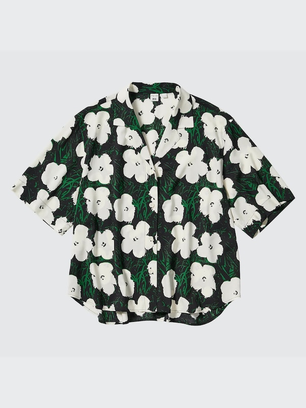 W's Warhol Flowers open collar S/S shirt