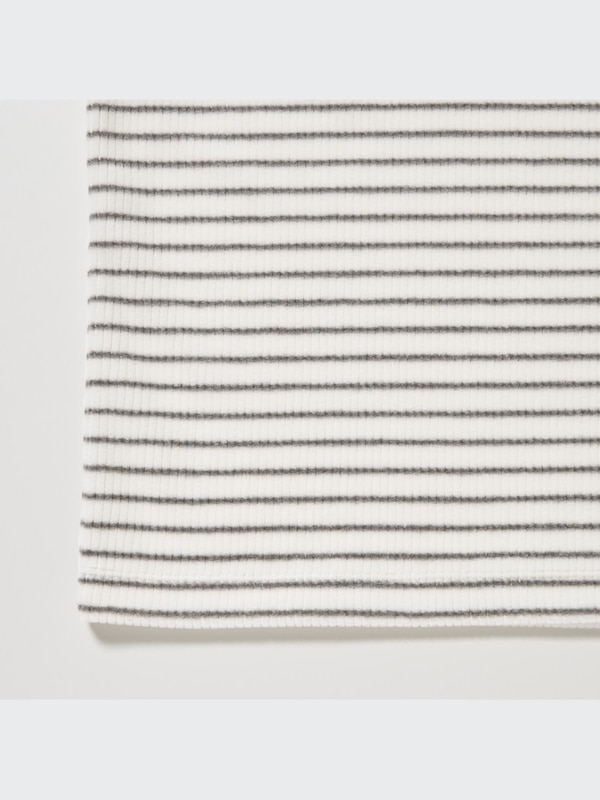 Ribbed Fleece Striped High Neck Long-Sleeve T-Shirt