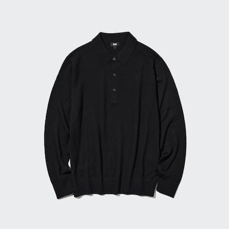100% Extra Fine Merino Knitted Long Sleeved Polo Shirt