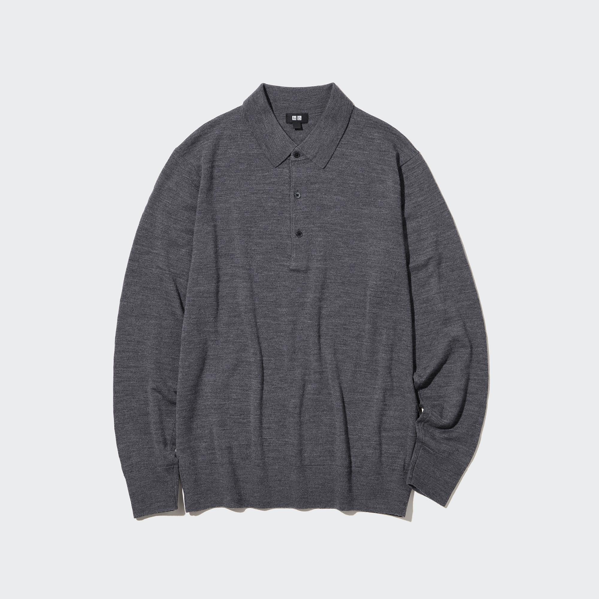 100% Extra Fine Merino Knitted Long Sleeved Polo Shirt | UNIQLO SE