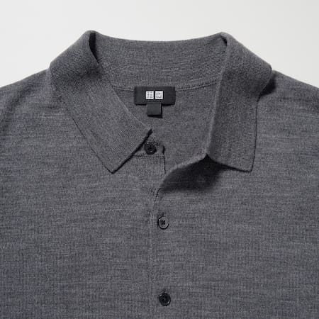 100% Extra Fine Merino Knitted Long Sleeved Polo Shirt | UNIQLO