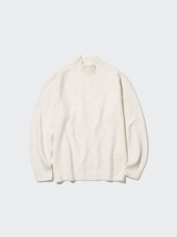 3D Knit Souffle Yarn Mock Neck Long-Sleeve Sweater