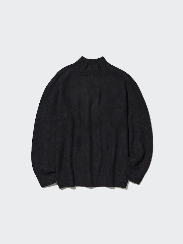 3D Knit Souffle Yarn Mock Neck Long-Sleeve Sweater