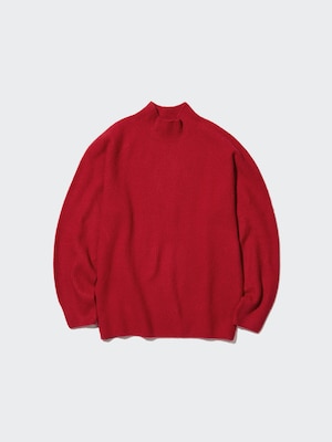 3D Knit Souffle Yarn Mock Neck Long-Sleeve Sweater