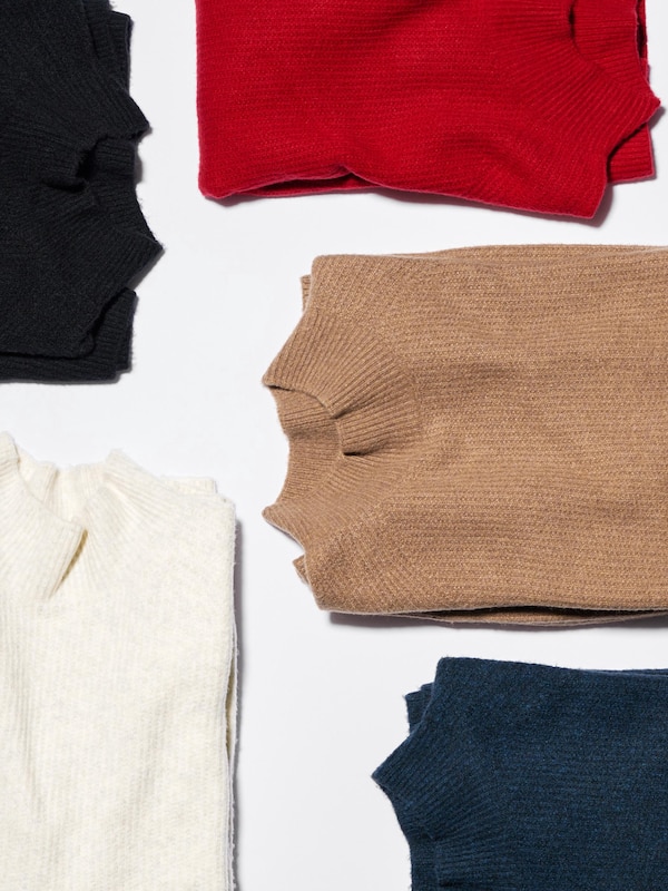 3D Knit Souffle Yarn Mock Neck Long-Sleeve Sweater