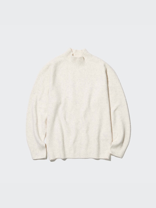 3D Knit Souffle Yarn Mock Neck Long-Sleeve Sweater