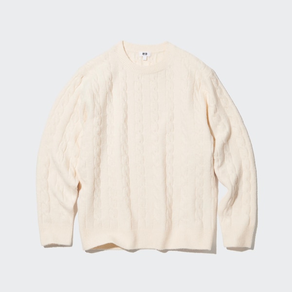 Souffle Yarn Cable Crew Neck Long-Sleeve Sweater | UNIQLO US