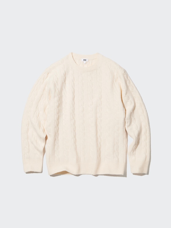 SOUFFLE YARN CABLE LONG SLEEVE CREW NECK SWEATER
