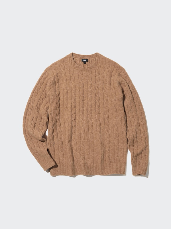 Souffle Yarn Cable Crew Neck Long-Sleeve Sweater
