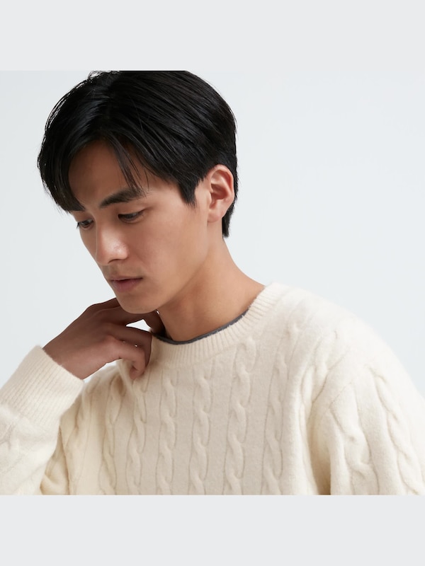 Souffle Yarn Cable Crew Neck Long-Sleeve Sweater