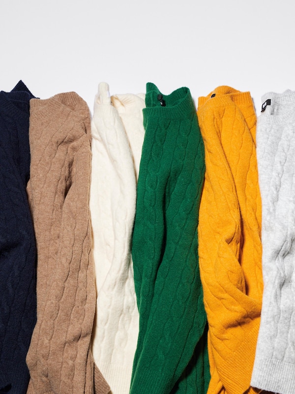 Souffle Yarn Cable Crew Neck Long-Sleeve Sweater