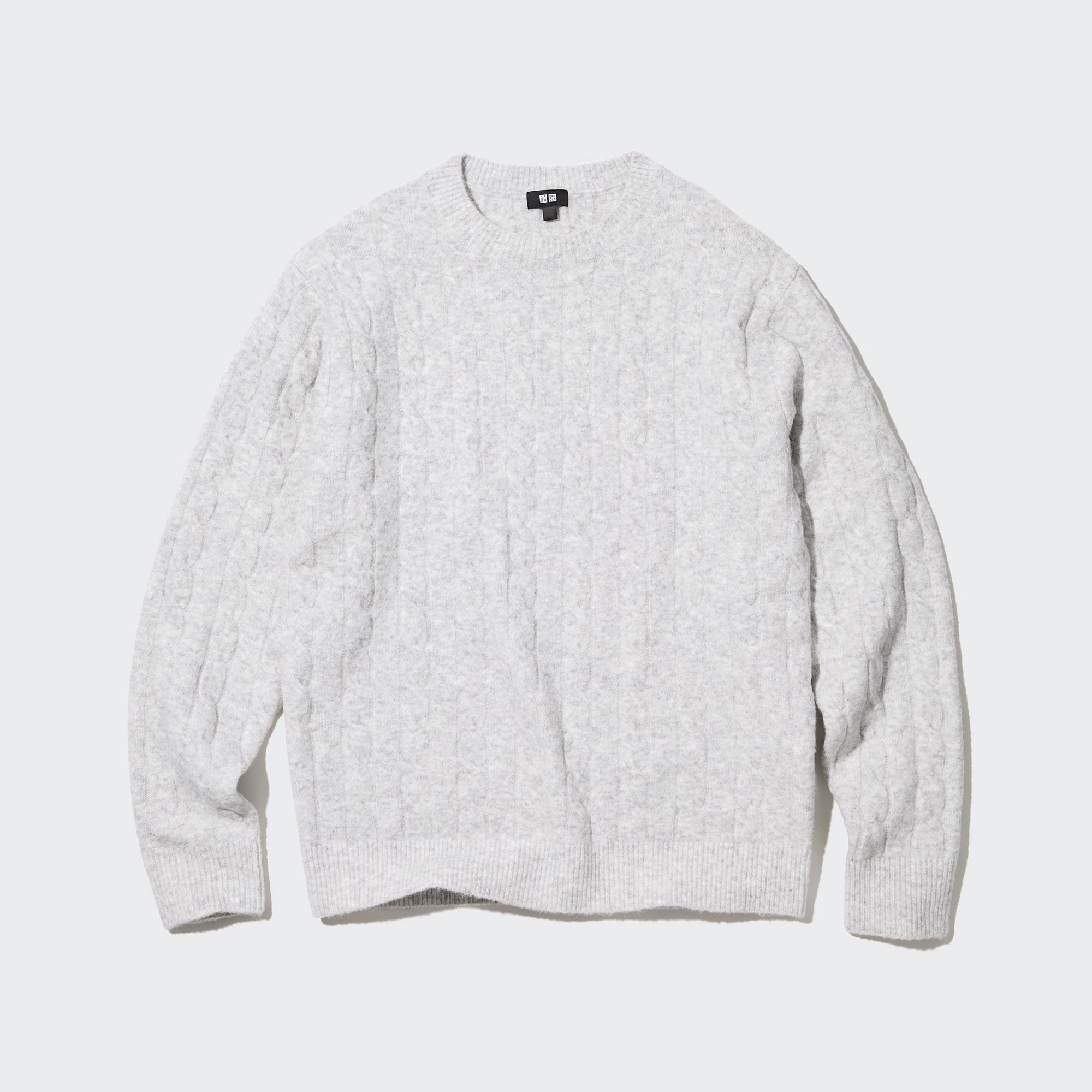 SOUFFLE YARN CABLE LONG SLEEVE CREW NECK SWEATER | UNIQLO CA