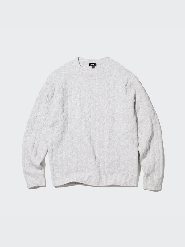 Souffle Yarn Cable Crew Neck Long-Sleeve Sweater