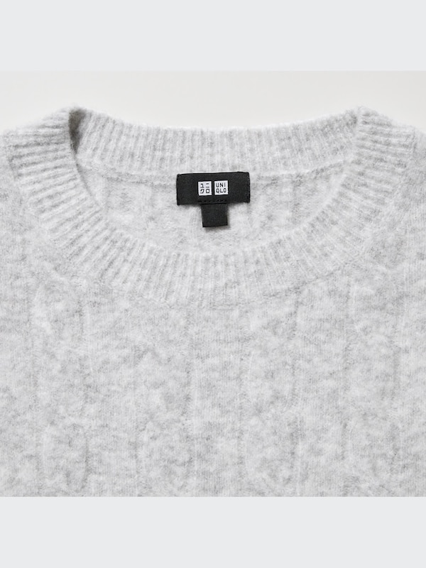 Souffle Yarn Cable Crew Neck Long-Sleeve Sweater