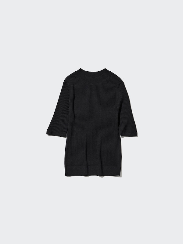 Merino Ribbed Sweater | Mock Neck | Half Sleeve