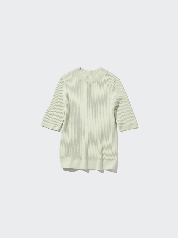 Merino Ribbed Sweater | Mock Neck | Half Sleeve