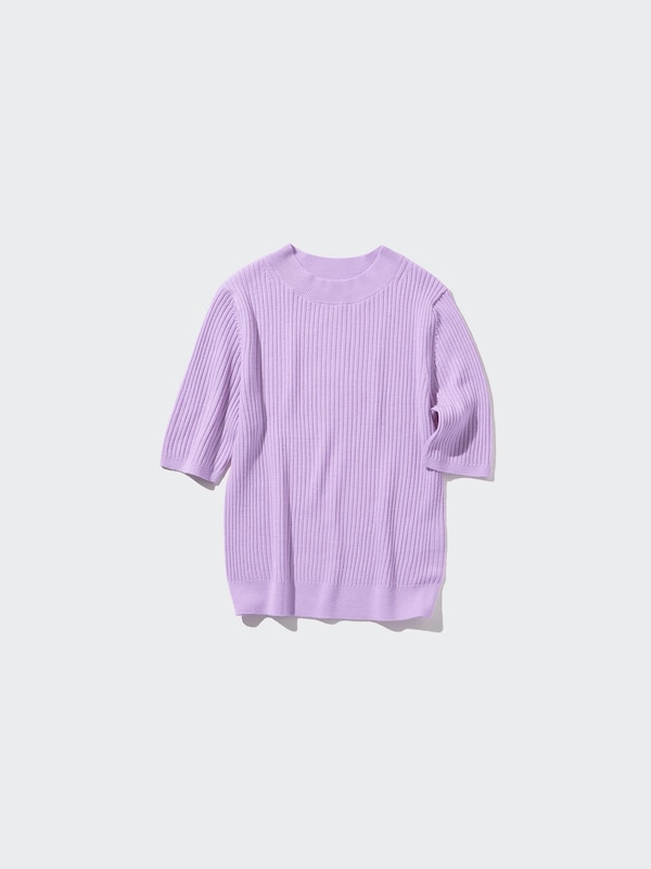 Merino Ribbed Sweater | Mock Neck | Half Sleeve