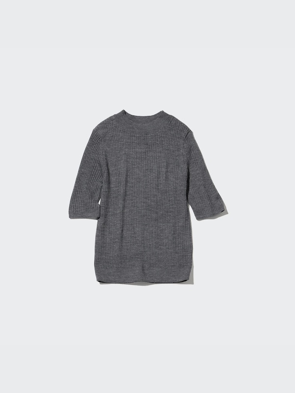 Merino Ribbed Sweater | Mock Neck | Half Sleeve