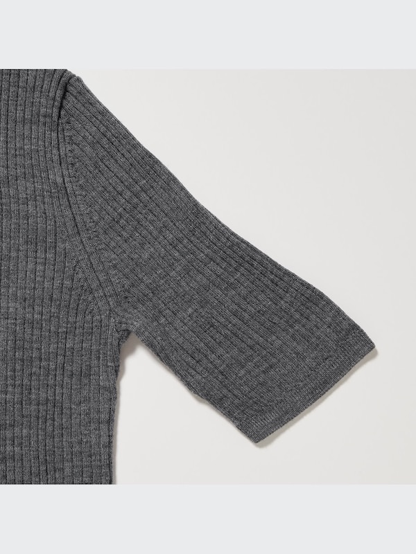 Merino Ribbed Mock Neck Half-Sleeve Sweater | UNIQLO US