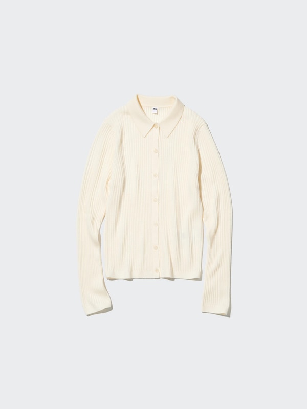 EXTRA FINE MERINO RIBBED POLO CARDIGAN