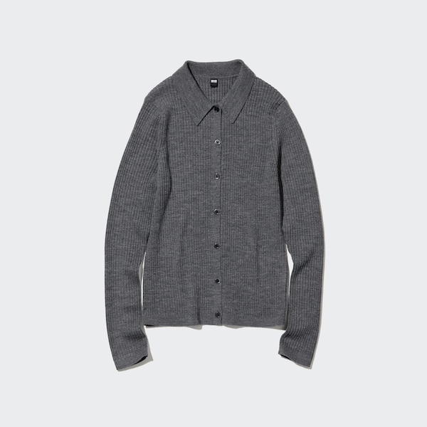 Extra Fine Merino Ribbed Polo Cardigan | UNIQLO US