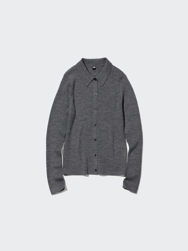 100% Extra Fine Merino Ribbed Polo Cardigan