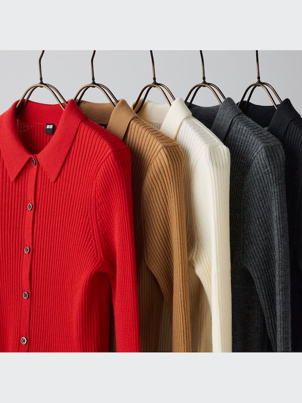 Merino Ribbed Polo Cardigan