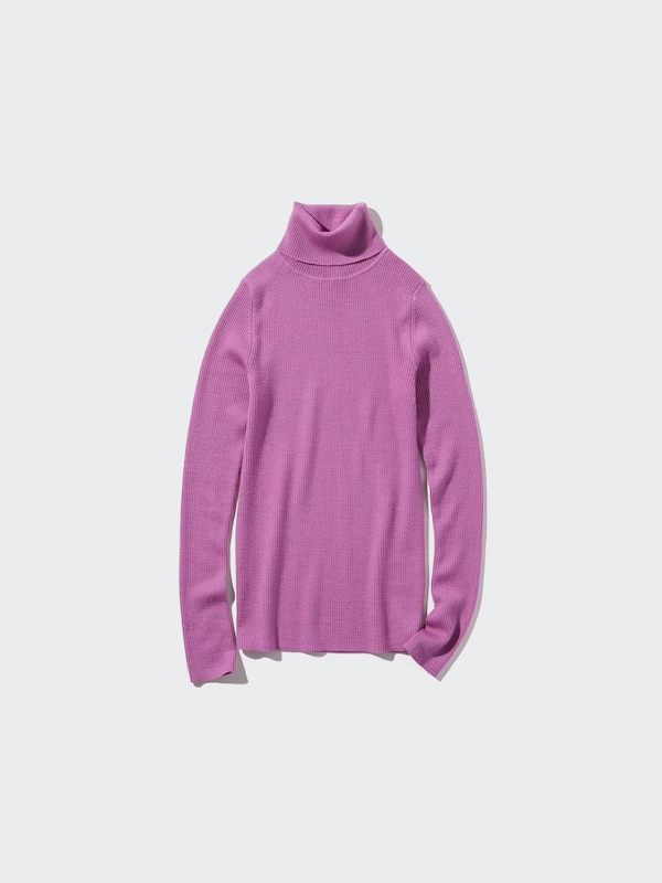 Maglione Dolcevita 100% Lana Merino Extra Fina a Coste Collo Alto