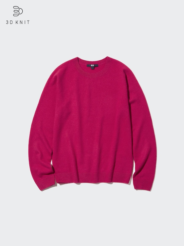 3D KNIT CASHMERE LONG SLEEVE CREW NECK SWEATER